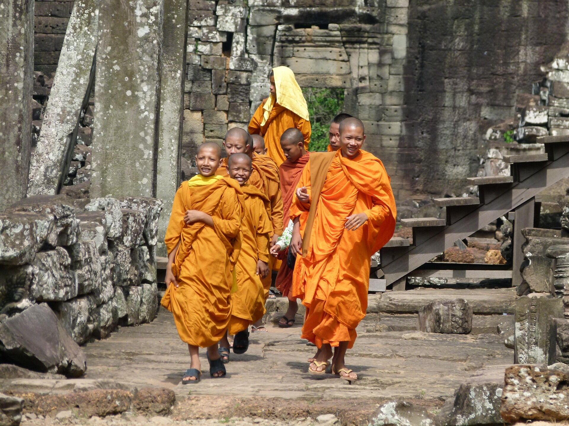 Buddist Monks at Angkor Temples in Siem Reap, Cambodia